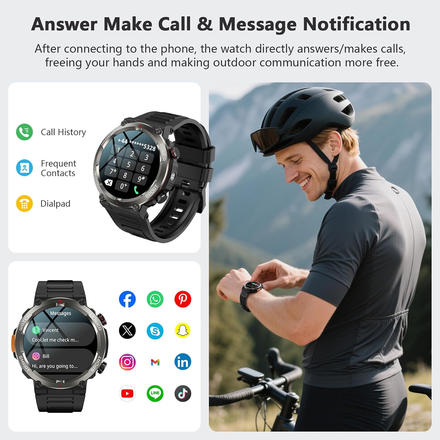 IOWODO Military Smart Watch for Men Answer/Make Call,1.45" F... - Image 6