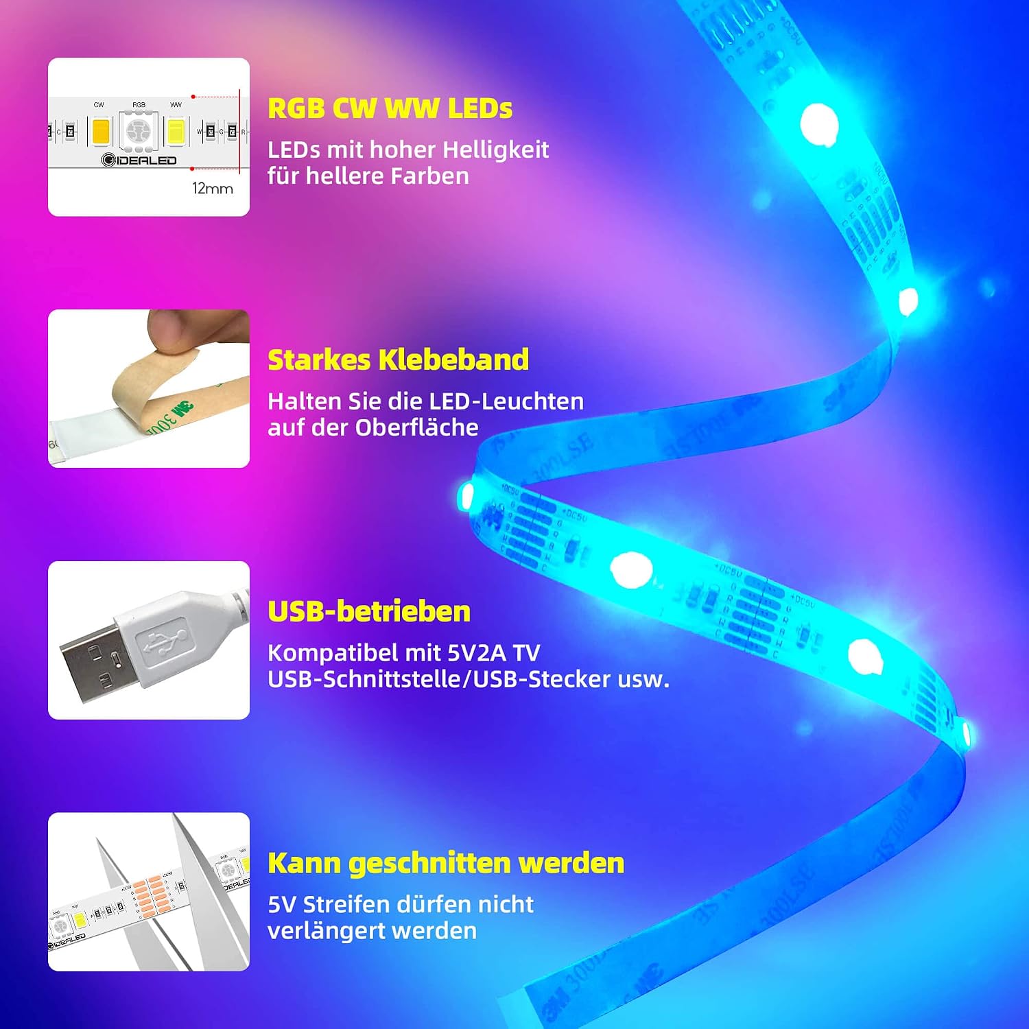 ZigBee 3.0 USB RGBWW LED Strip Light Dimmable Kit,9.8ft Smar... - Image 5