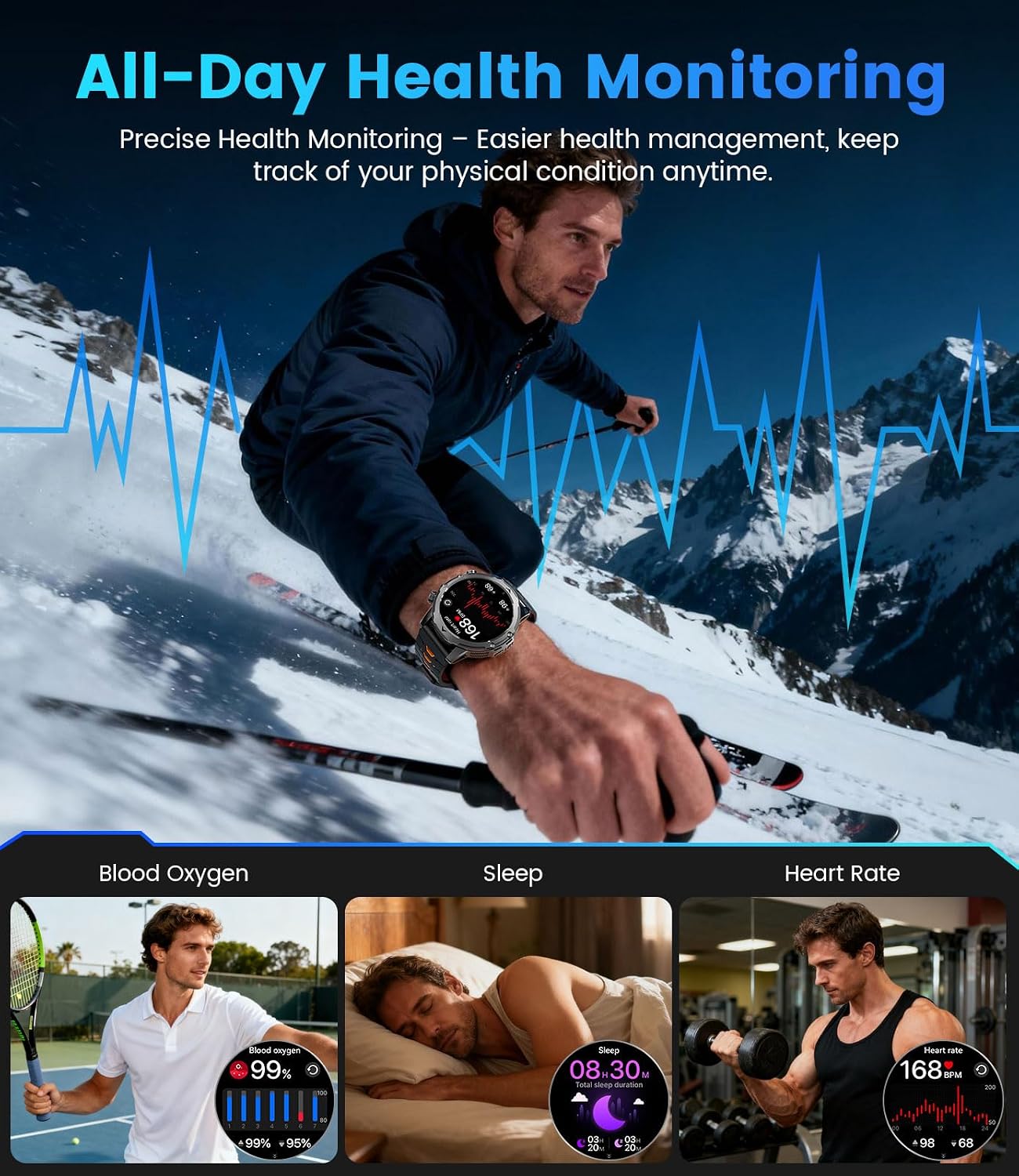 Smart Watch for Men with Bluetooth Call(2 Chargers), 1.53"HD... - Image 6