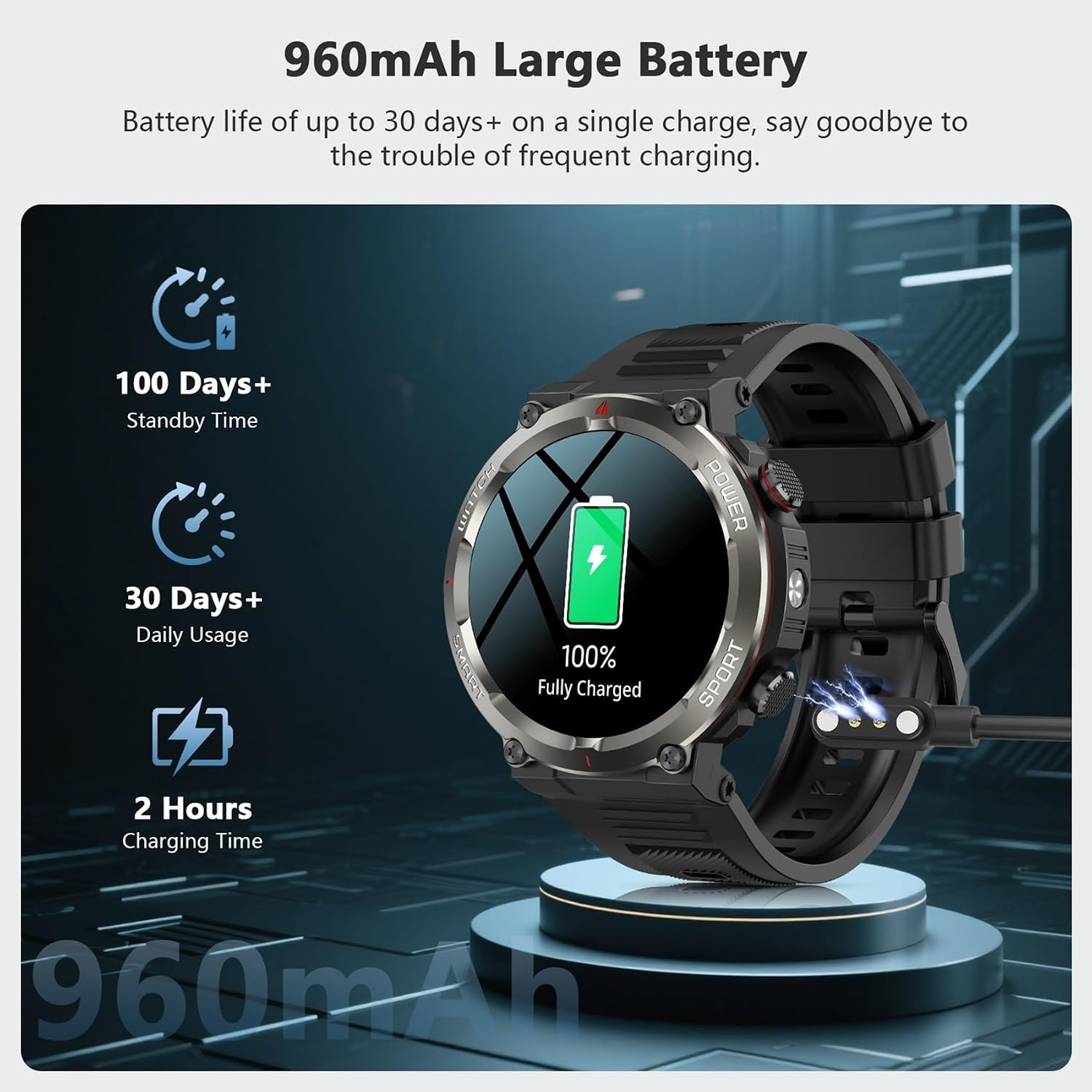 IOWODO Military Smart Watch for Men Answer/Make Call,1.45" F... - Image 4