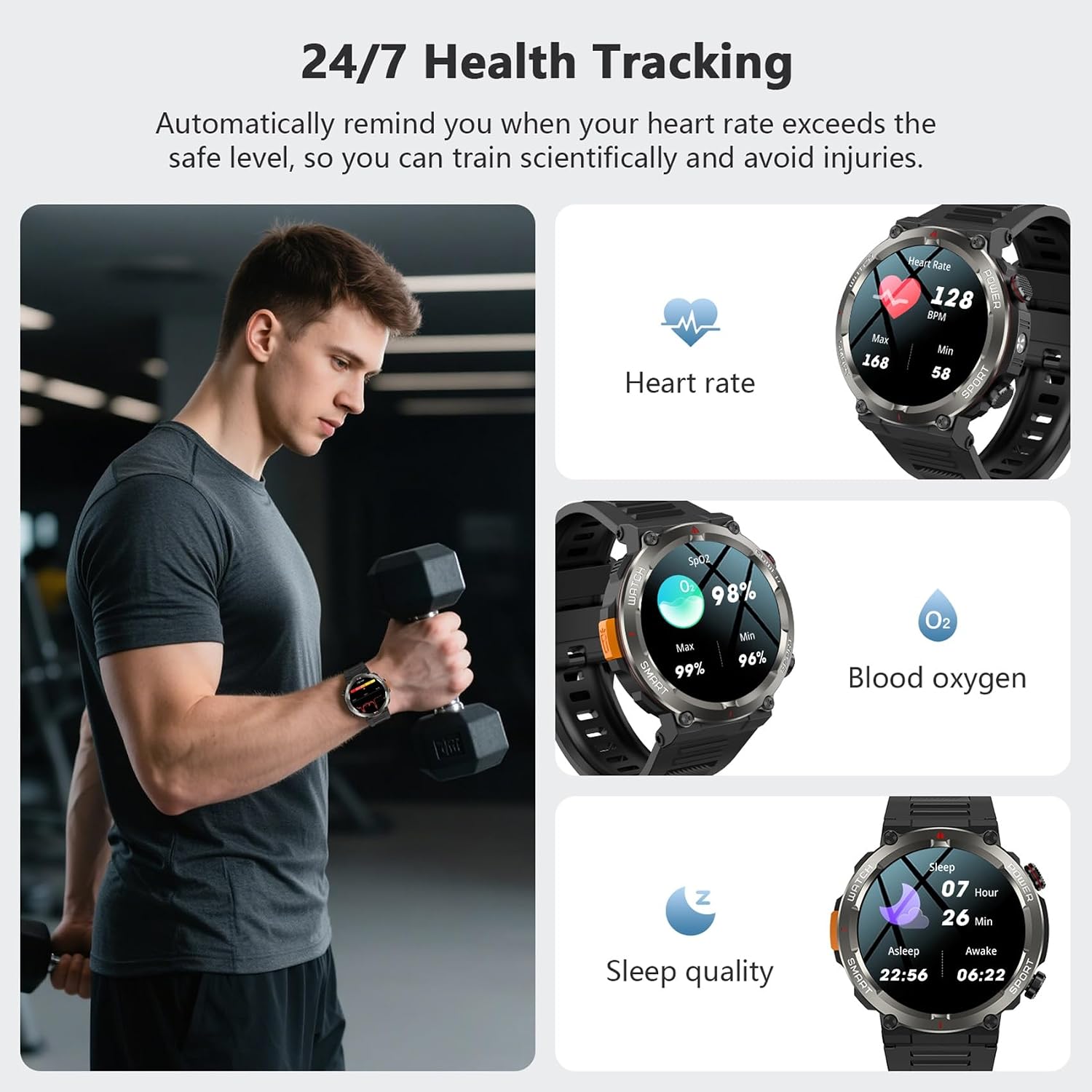 IOWODO Military Smart Watch for Men Answer/Make Call,1.45" F... - Image 7
