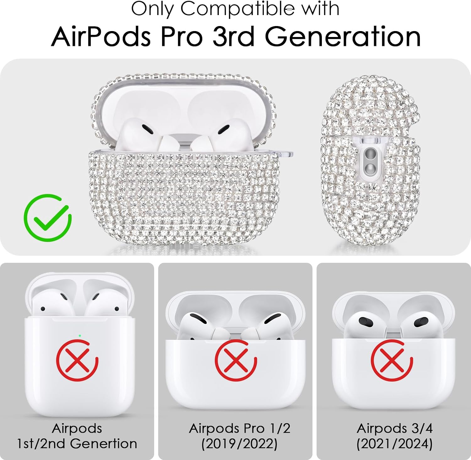Case for Apple Airpods Pro 3 Case Cover 2025, VISOOM Bling J... - Image 3
