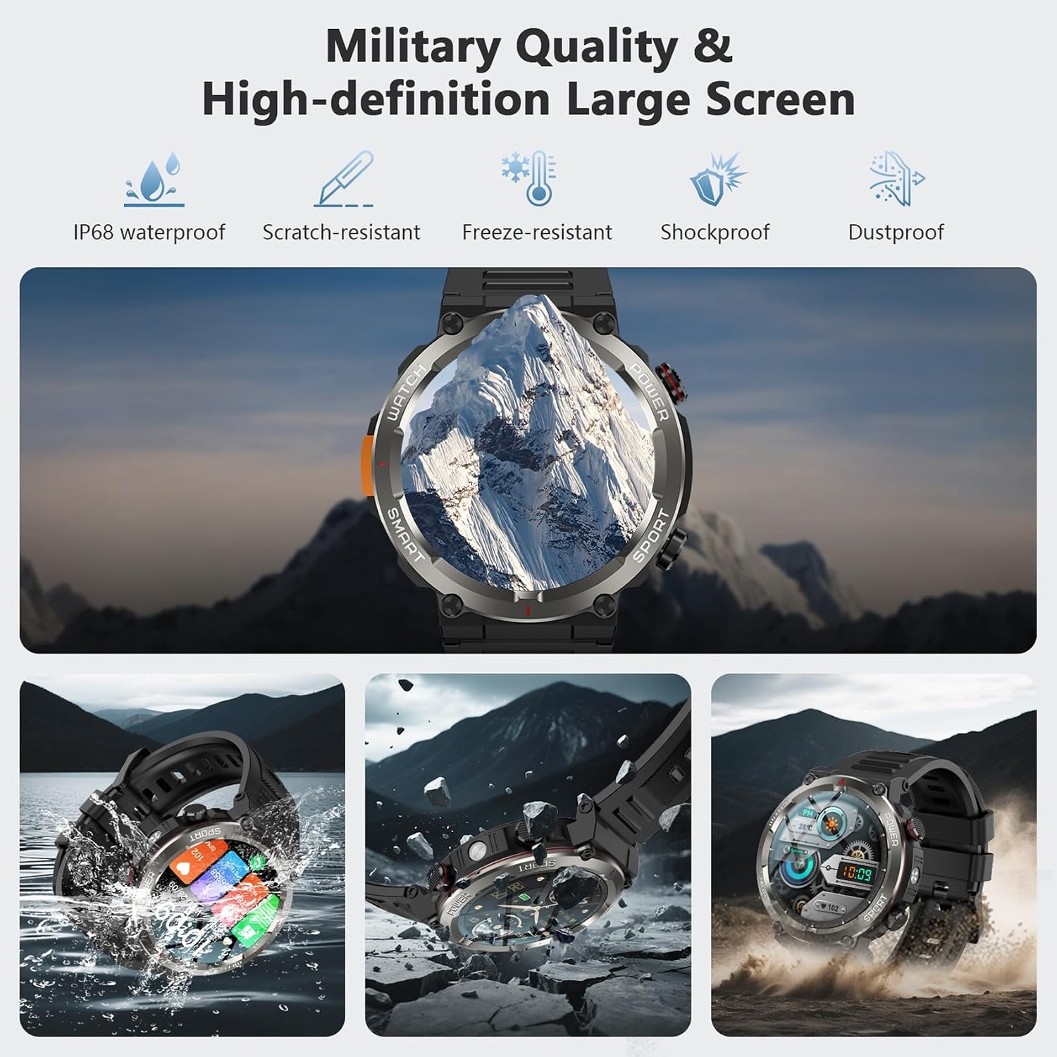 IOWODO Military Smart Watch for Men Answer/Make Call,1.45" F... - Image 3