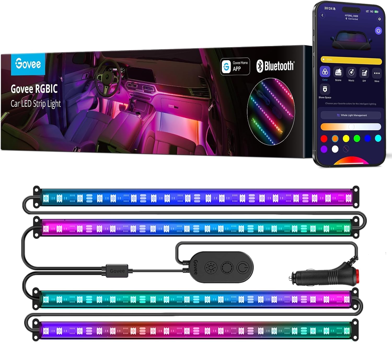 Govee RGBIC Interior Car Lights, Segmented Colour Light Kit,... - Image 2