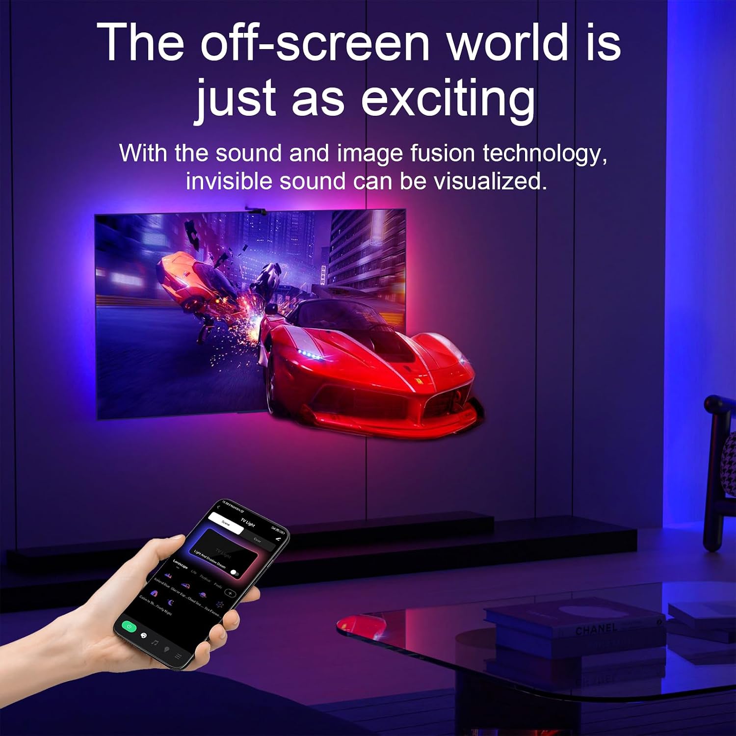 TV LED Backlight with AR Sensor,3.8M RGB Strip Lights for 32... - Image 4