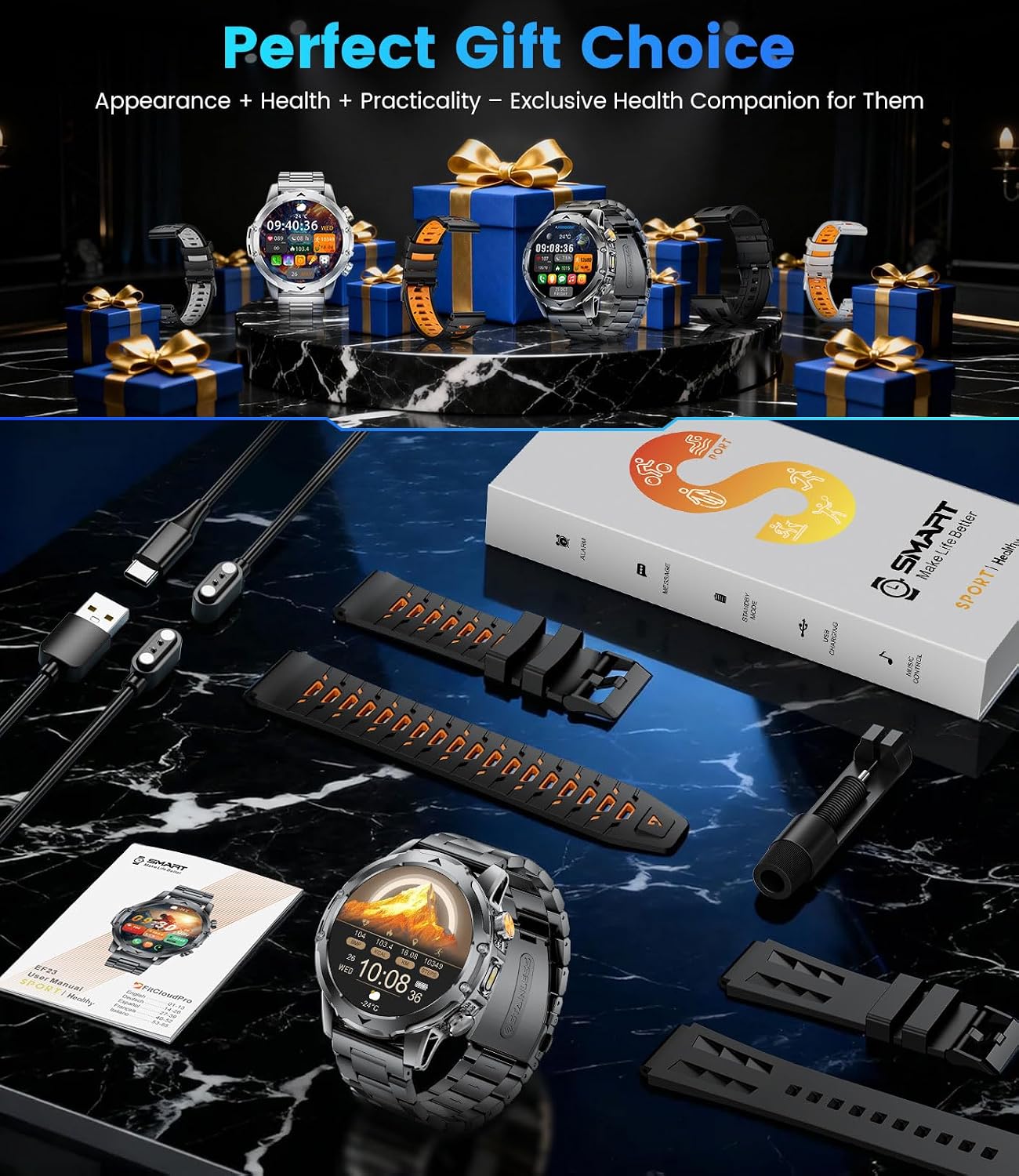 Smart Watch for Men with Bluetooth Call(2 Chargers), 1.53"HD... - Image 7