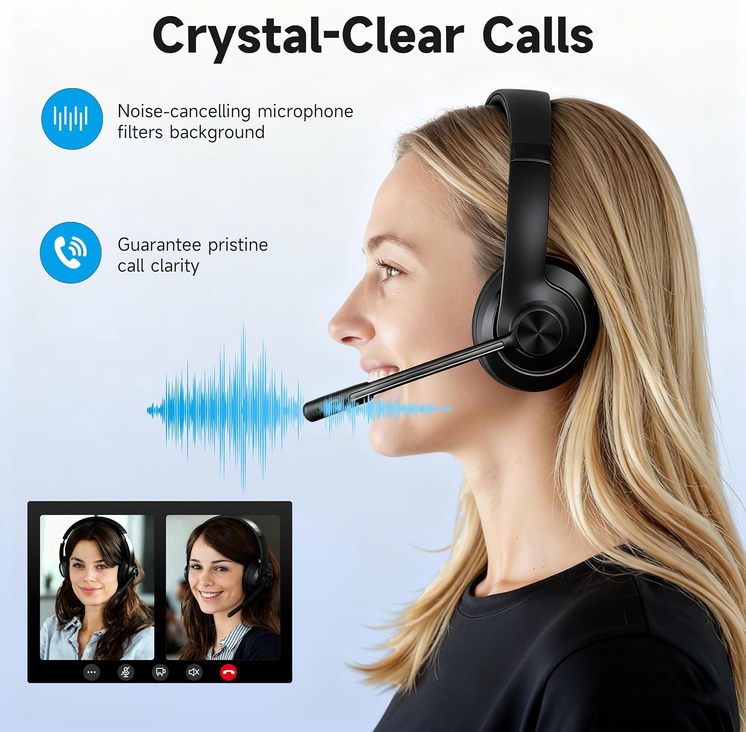 AOC Wireless Headset with Microphone 3 Modes Connection Blue... - Image 3