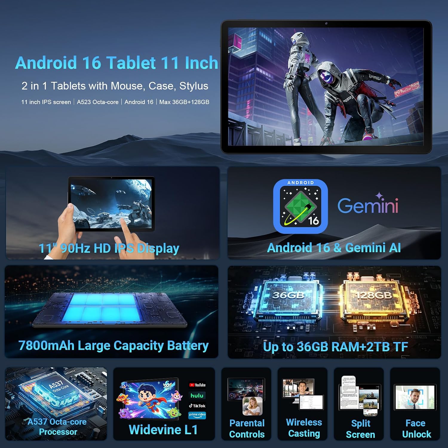Gleeso Tablet 11 Inch Android 16 Tablet, Gemini AI Tablet wi... - Image 3