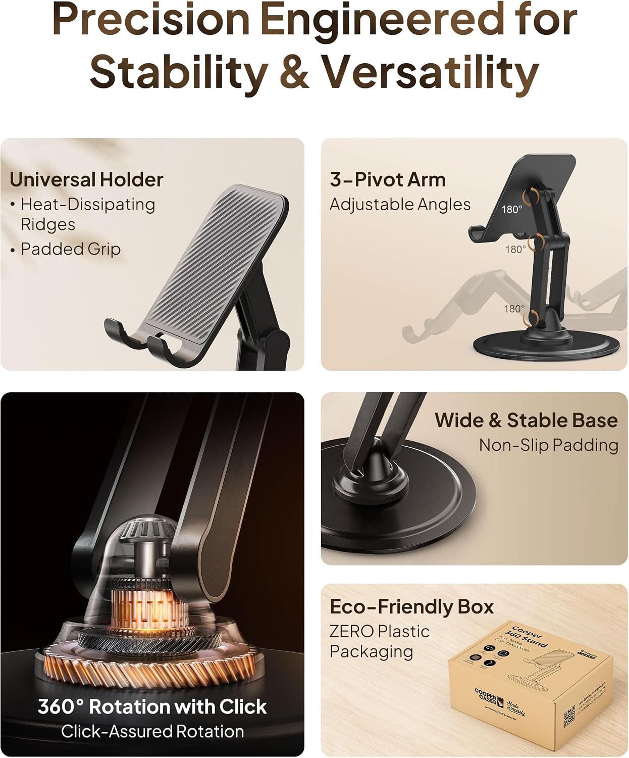 COOPER 360° Stand Rotating Mobile Phone Stand for Desk, Gami... - Image 4