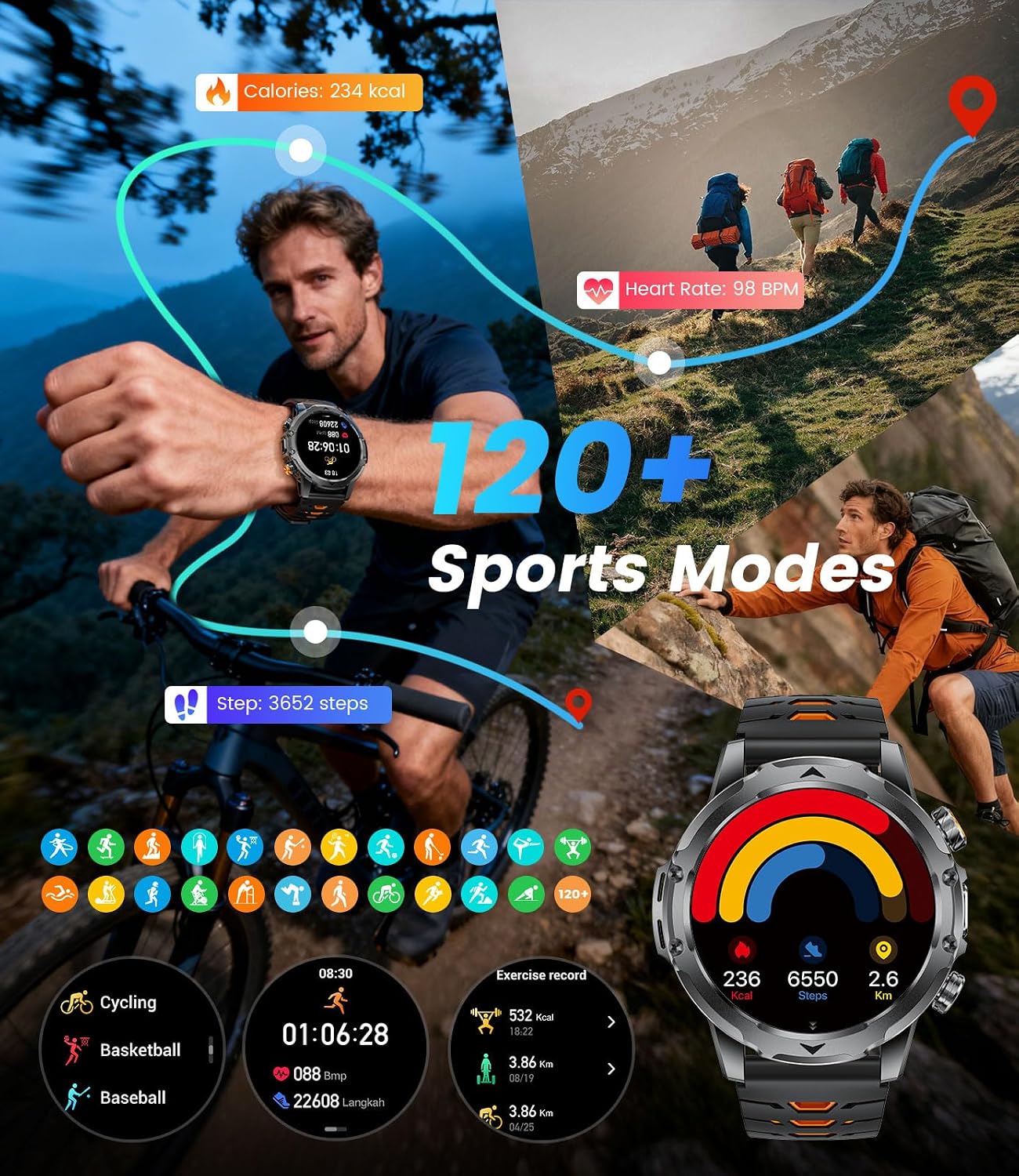 Smart Watch for Men with Bluetooth Call(2 Chargers), 1.53"HD... - Image 5