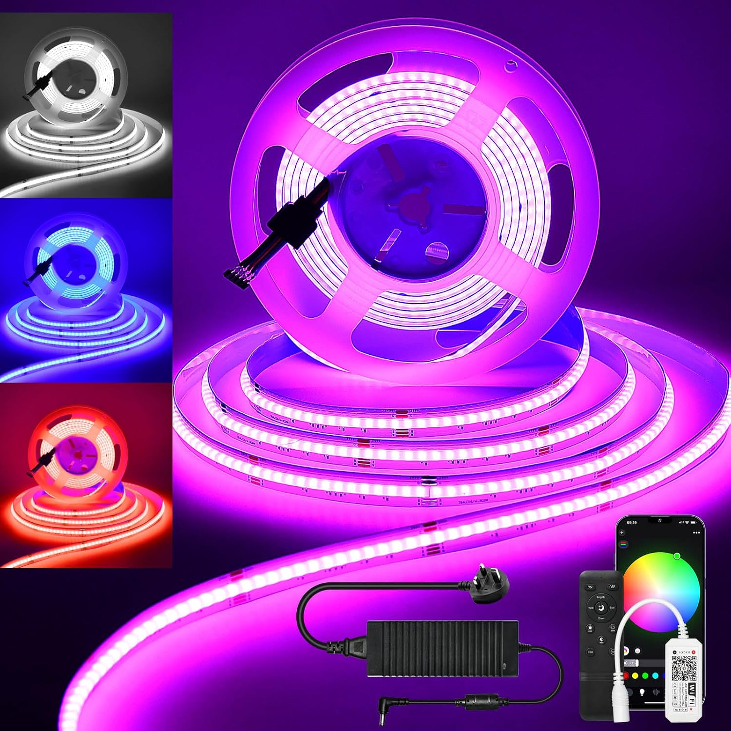 WiFi RGBW COB LED Strip Light, 24V 5M Tape Light for Home De... - Image 2