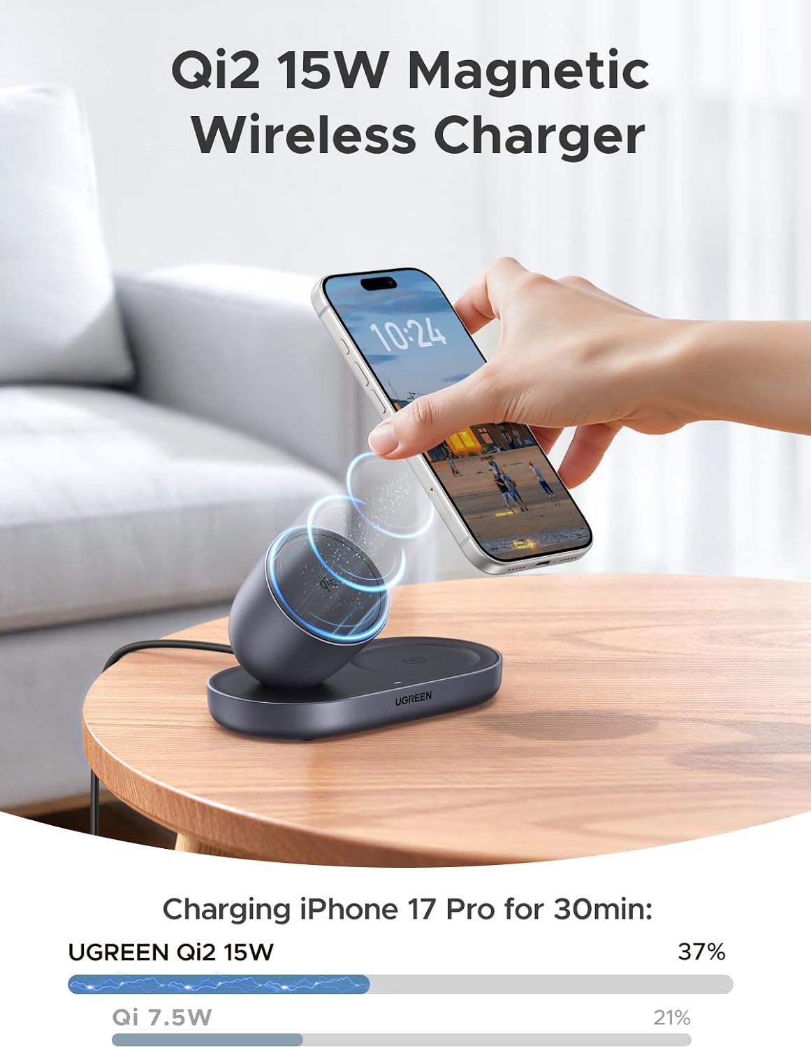 UGREEN 15W for MagSafe Charger, 2-in-1 Qi2 Fast Wireless Cha... - Image 2