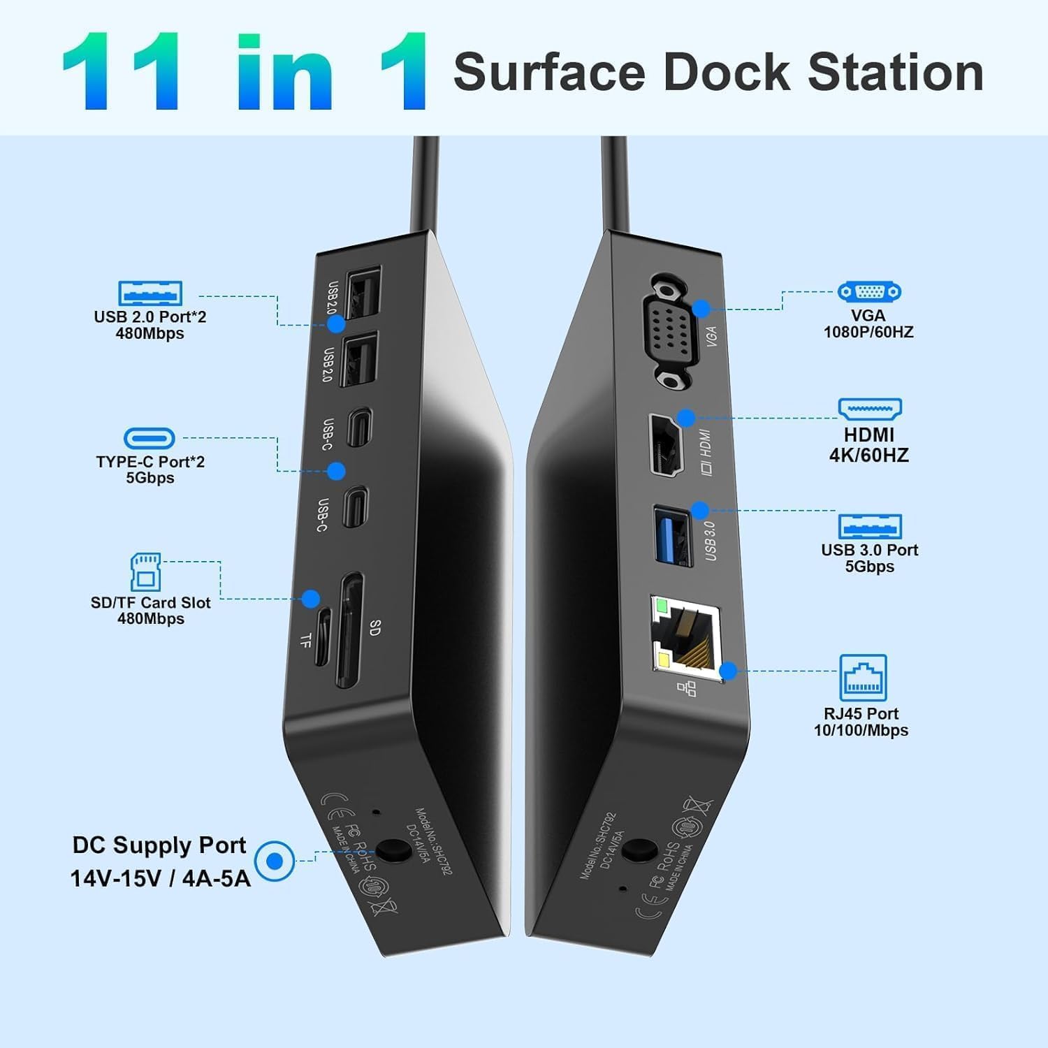 4k@60Hz HDMI+VGA Microsoft Surface Dock Triple Displays - 11... - Image 4