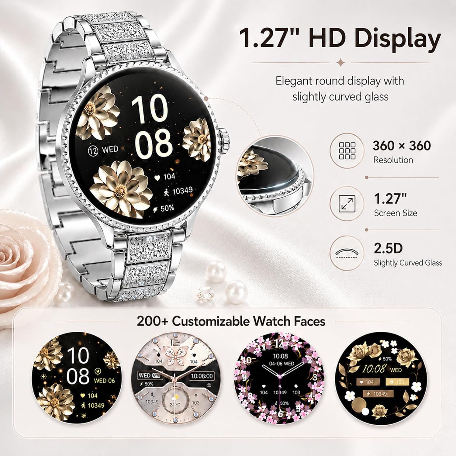 Smart Watch for Women, 1.27" HD Round Smartwatch with Make/A... - Image 2