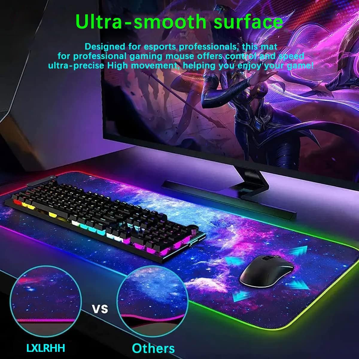 RGB Gaming Mouse Mat, 900x400 mm Large Keyboard Desk Mat - Image 4