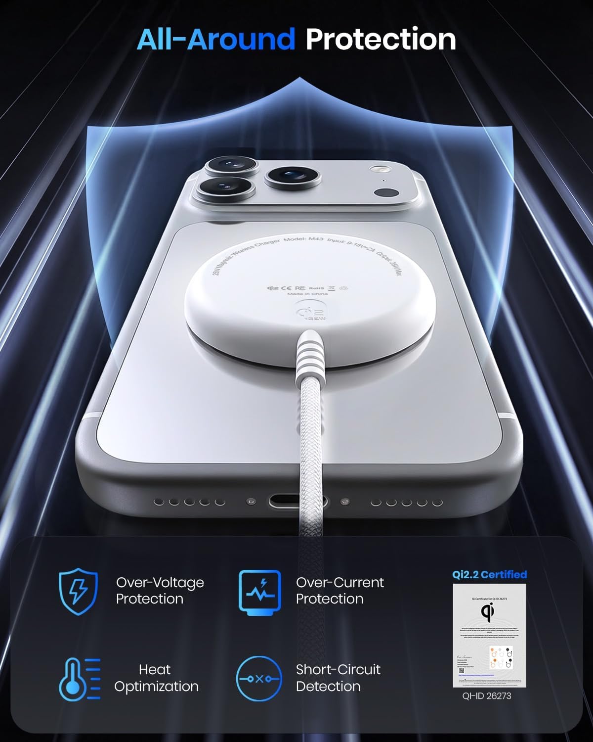 Qi2 25W Magnetic Wireless Charger, 1.5m Fast Charging Pad Co... - Image 5