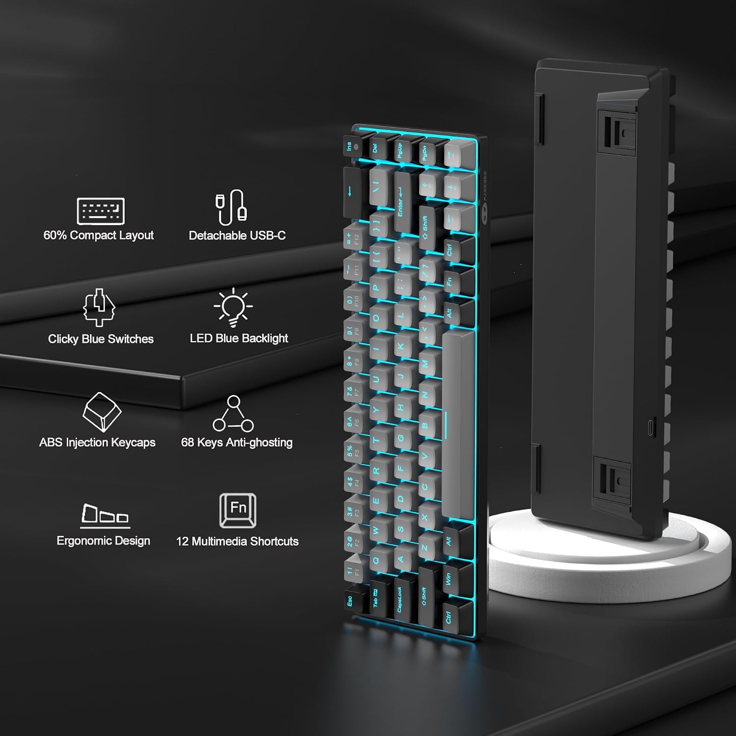MageGee Portable 60% Mechanical Gaming Keyboard, LED Blue Ba... - Image 3