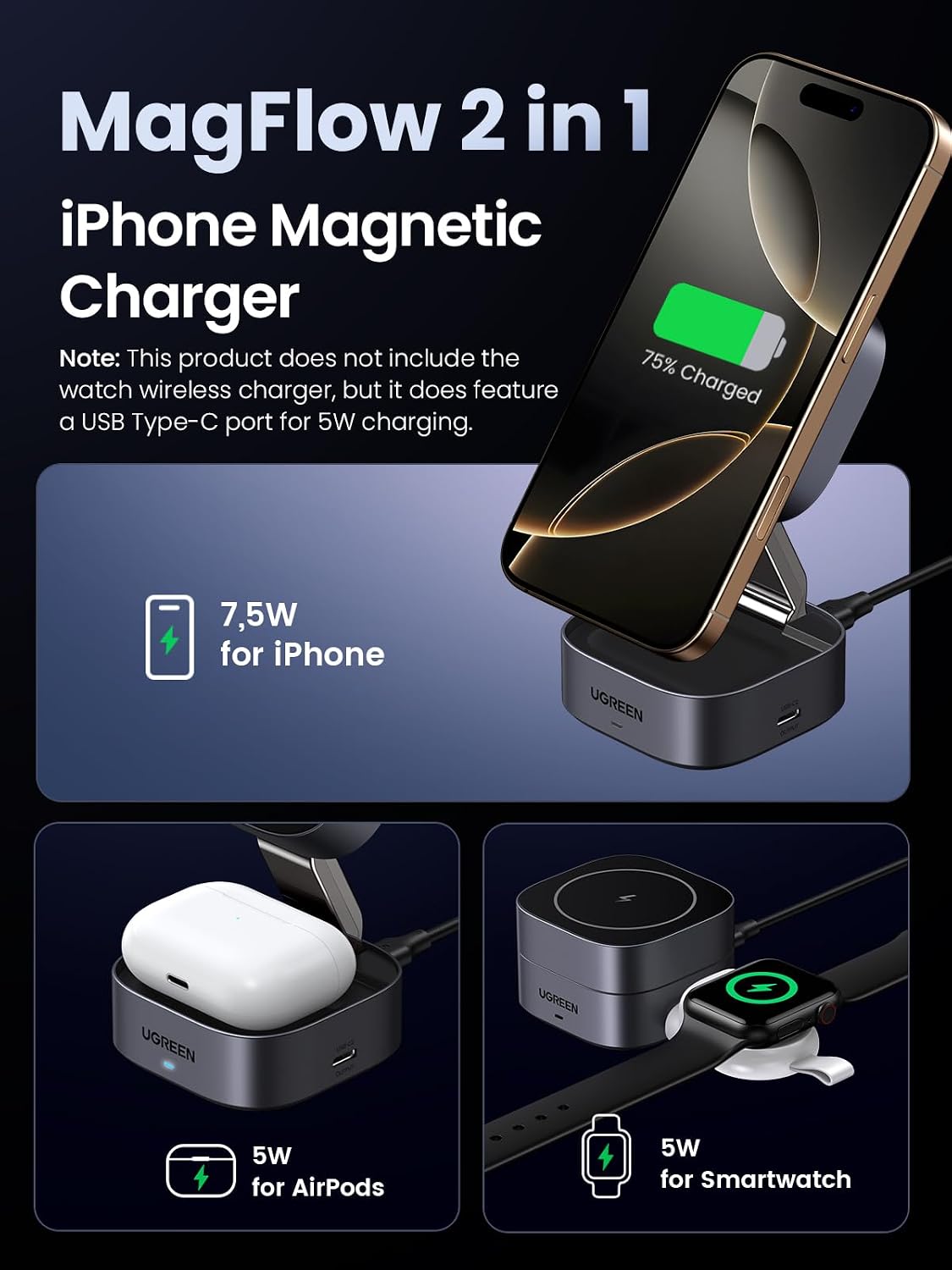 UGREEN 2-in-1 for MagSafe Charger, Wireless Charger Stand wi... - Image 3