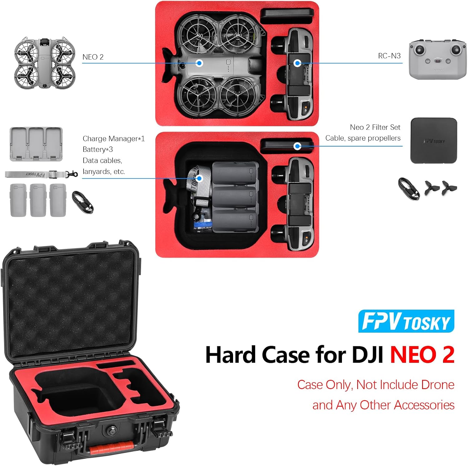FPVtosky NEO 2 Case, Waterproof Hard Case for DJI NEO 2 Fly ... - Image 2