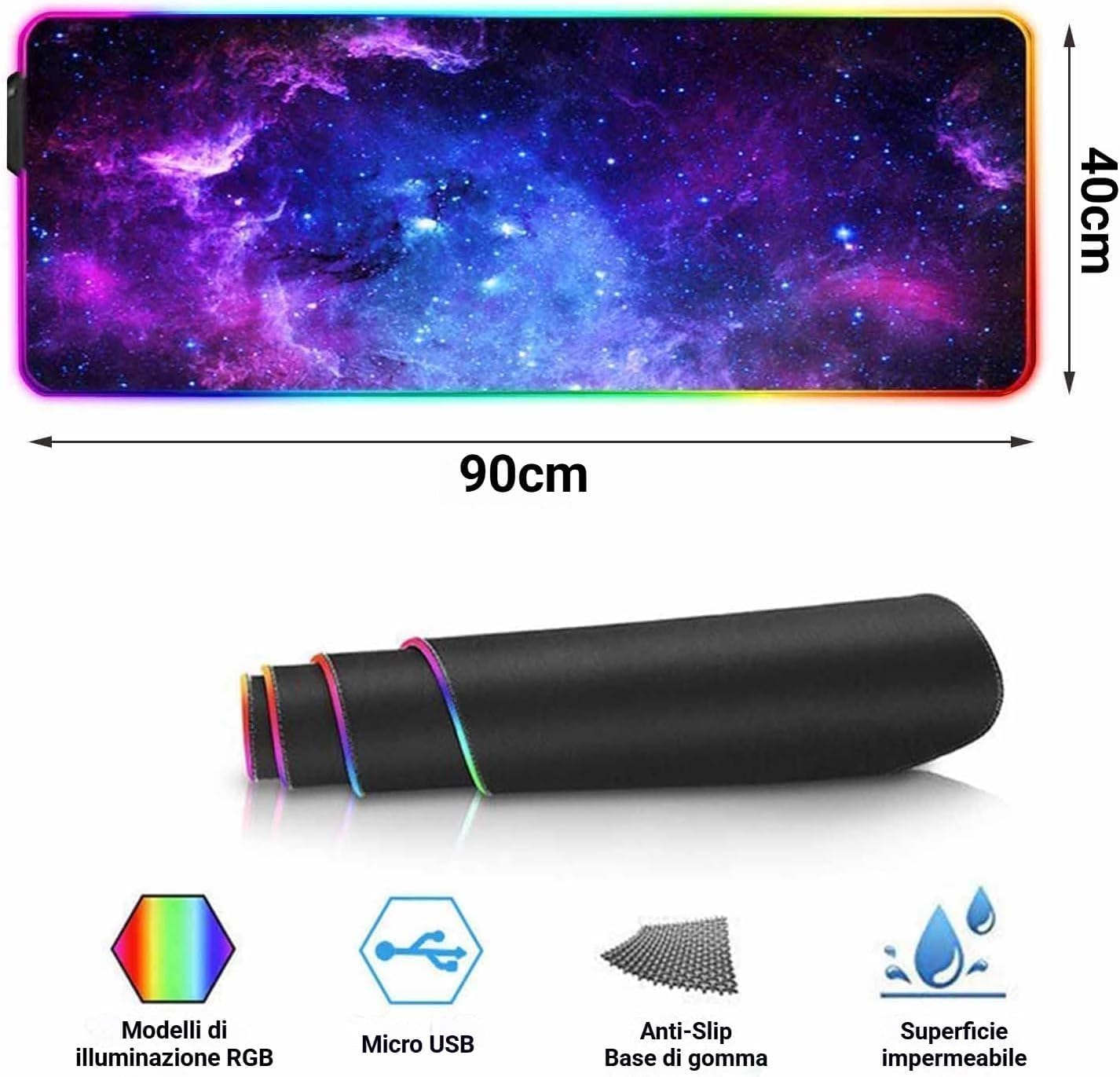 RGB Gaming Mouse Mat, 900x400 mm Large Keyboard Desk Mat - Image 2